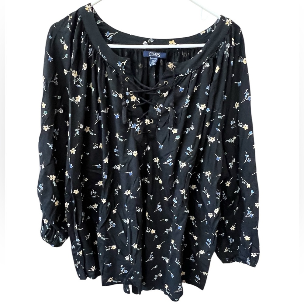 Chaps Plus Size Black Floral Women's Top Size XXL